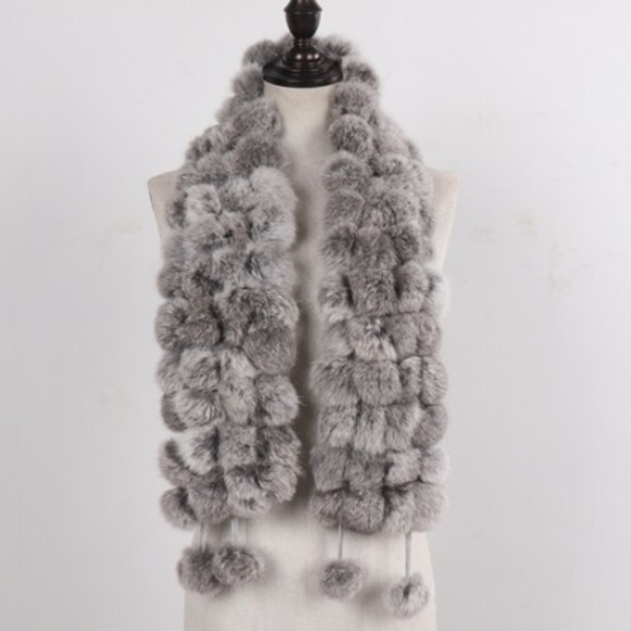 🎀 1PC SCARF BALLS FUR WRAP SHAWL RABBIT BOHO RACCON LONG NATURAL WARM WINTER - Picture 6 of 14